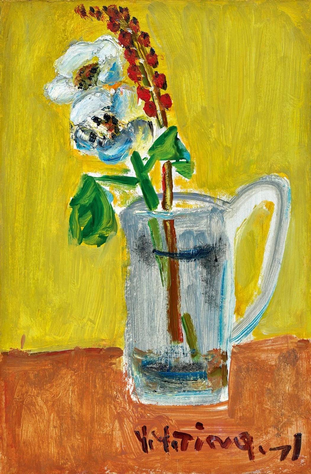 丁衍庸的花卉油画市场稀有,静物瓶花代表作,19年后再拍_心境_笔意