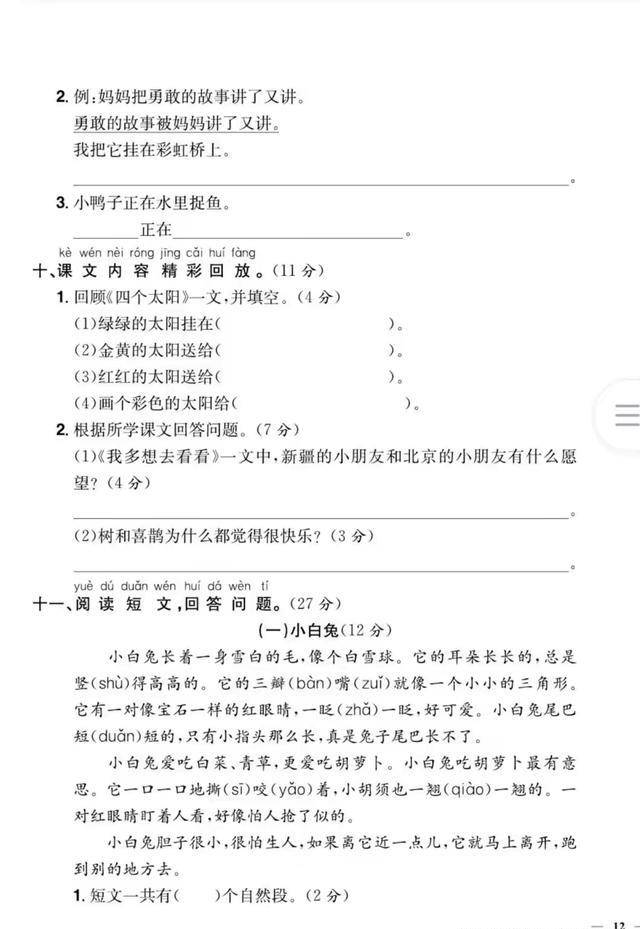 一年级下册期中提升必刷卷（新课标），问答式看图写话