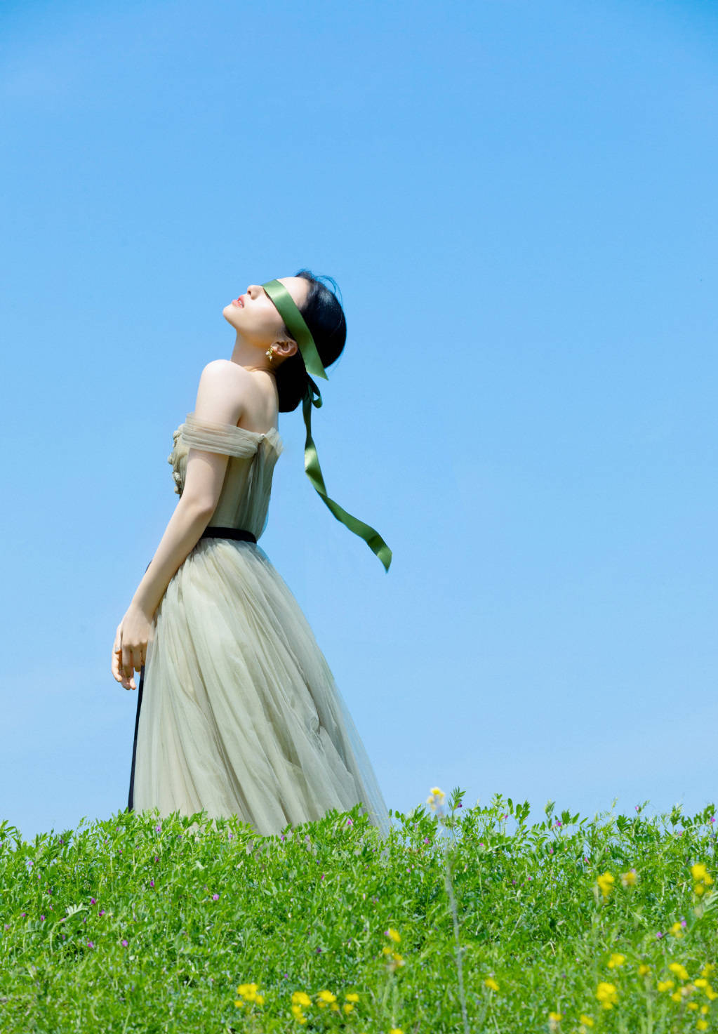 张婧仪一字肩茵茵绿纱 温柔绮丽散发春天气息-搜狐大视野-搜狐新闻