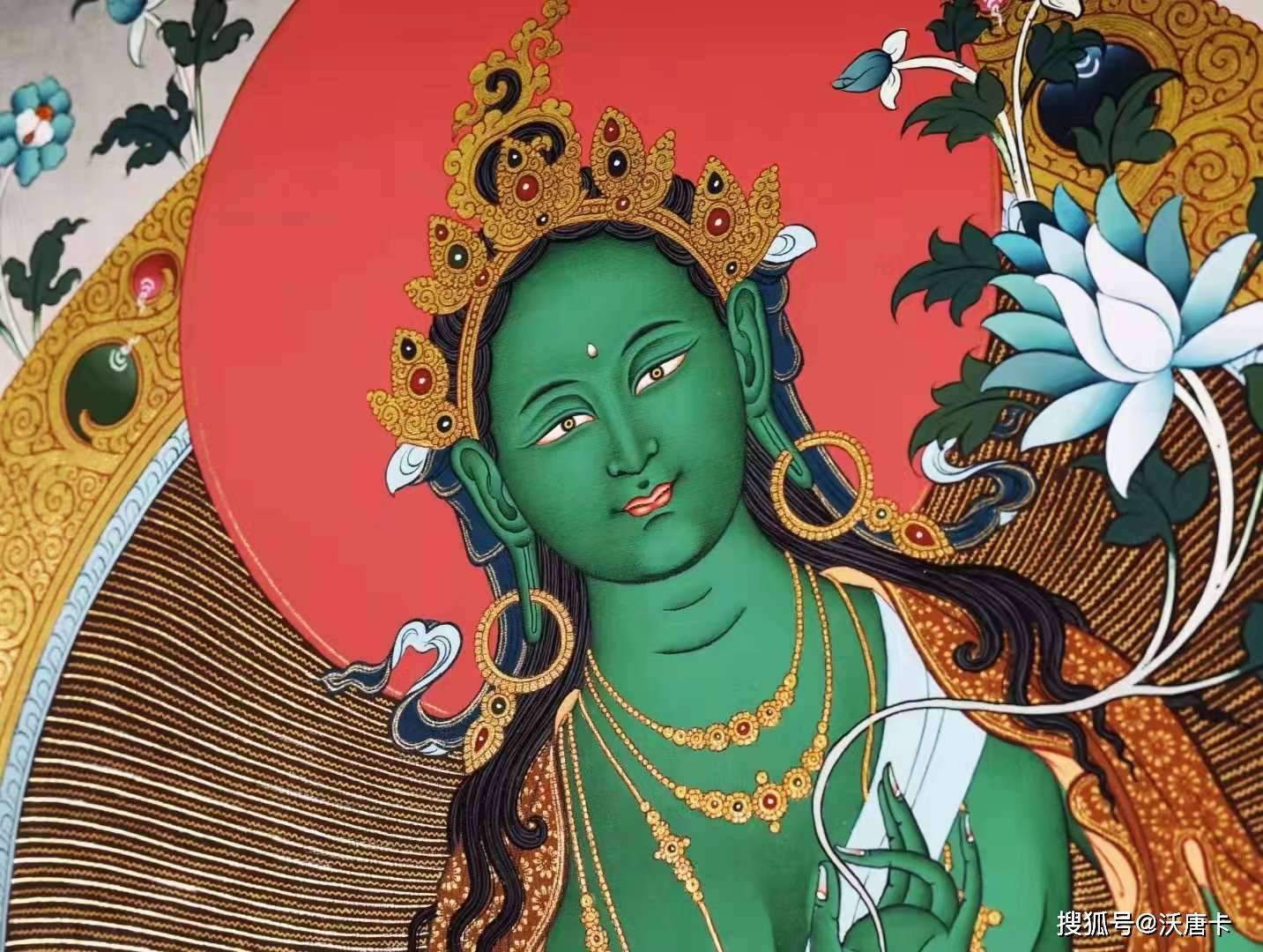 接下来请朋友们欣赏一组编号为138-687609的绿度母唐卡:若能看见未来
