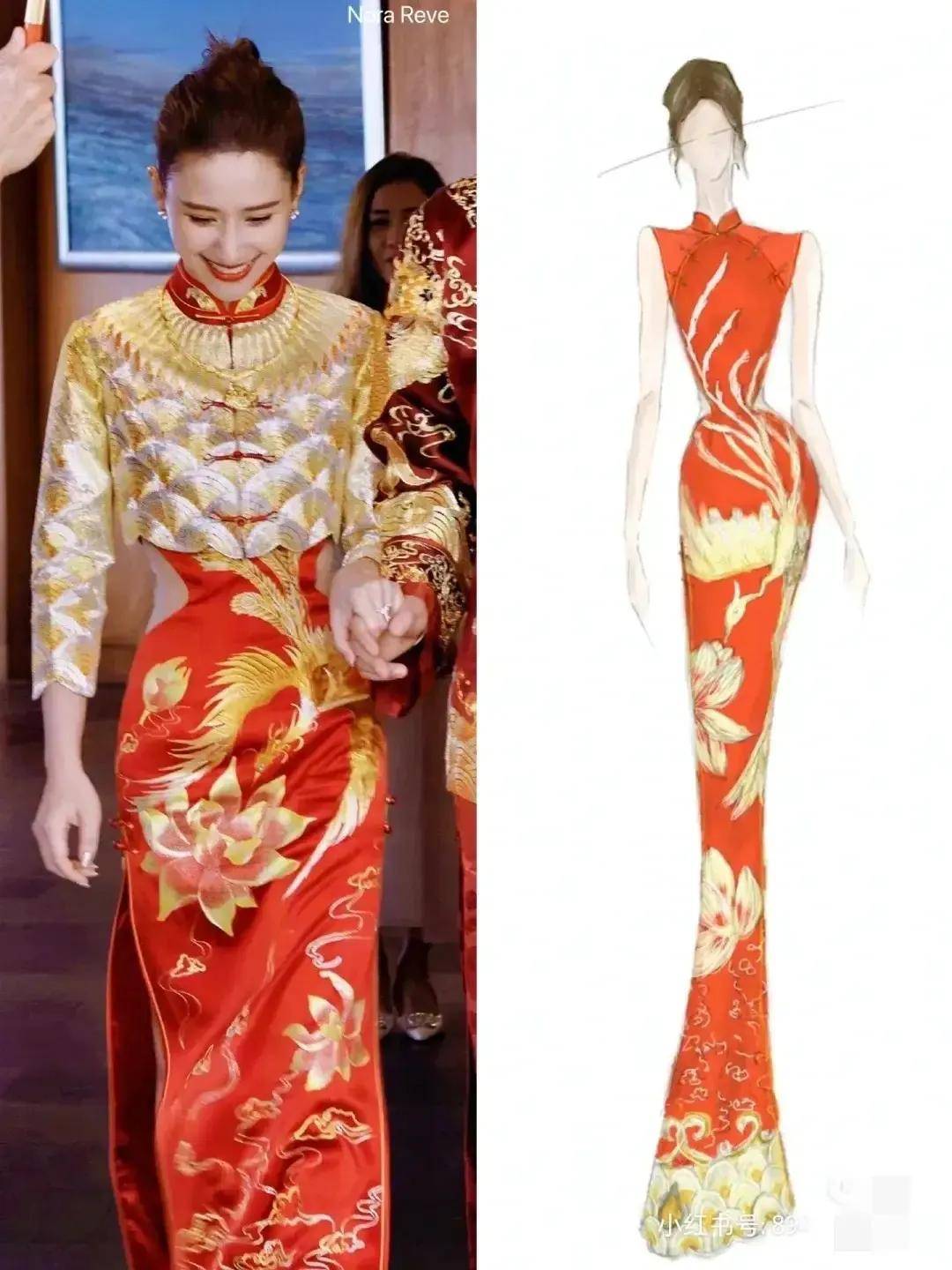 中式婚服寓意着我们传统的婚姻文化和优秀传统红色旗袍寓意着幸福和