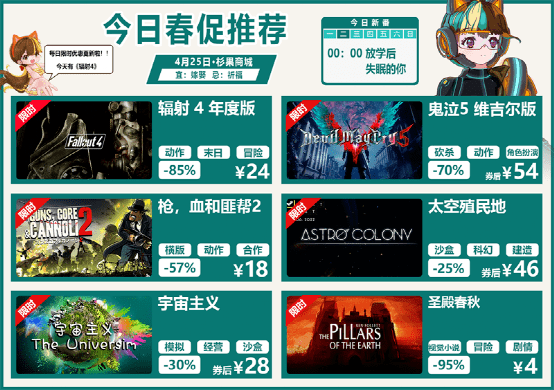 杉果春季特惠闪促揭秘第二弹,《辐射4年度版》¥24《P5R》¥180_游戏_Steam_评价
