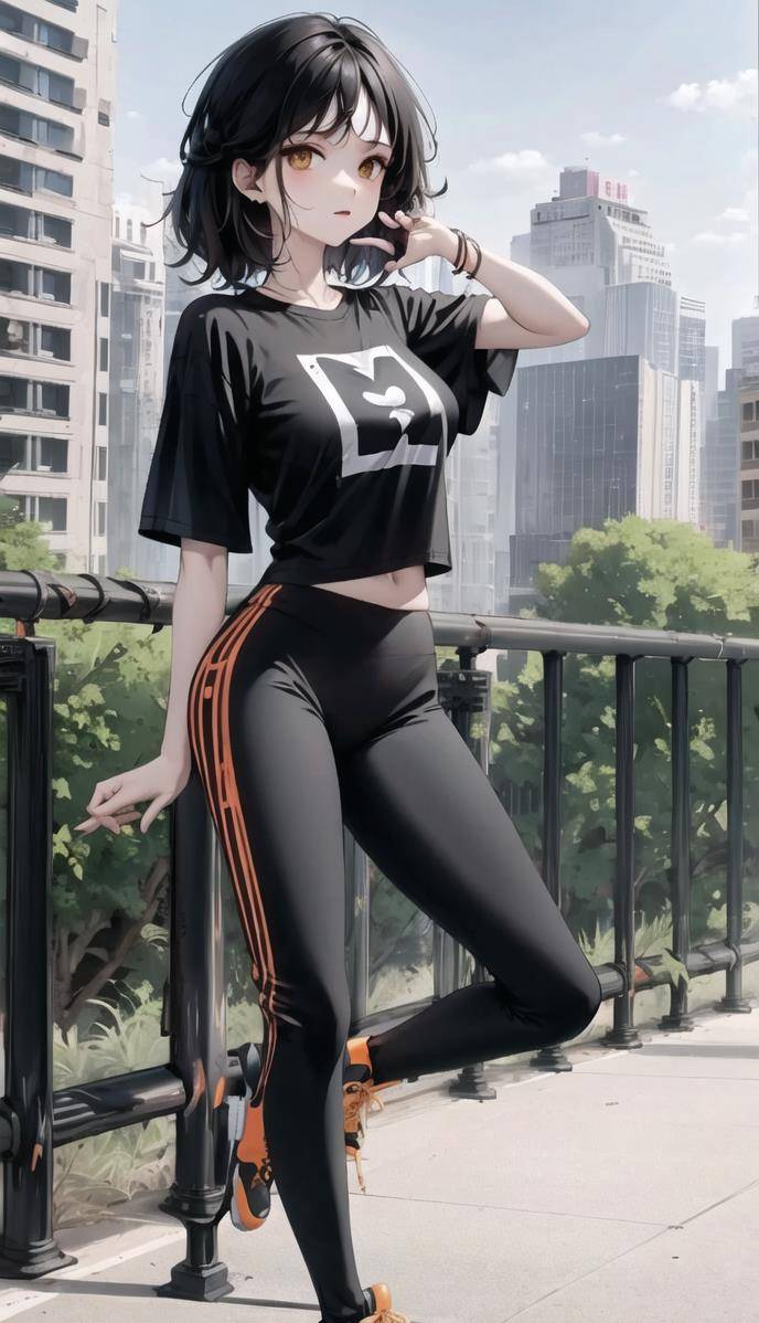 ai二次元美女图集屋顶运动少女竖屏背景_梦想_青春_笑容