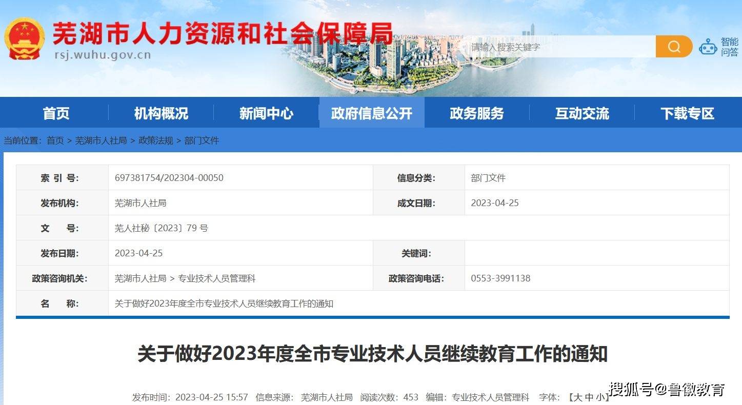 2023年芜湖市专业技术人员继续教育通知