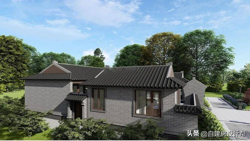 这款一层中式仿古三合院设计,实用又大气,附平面图