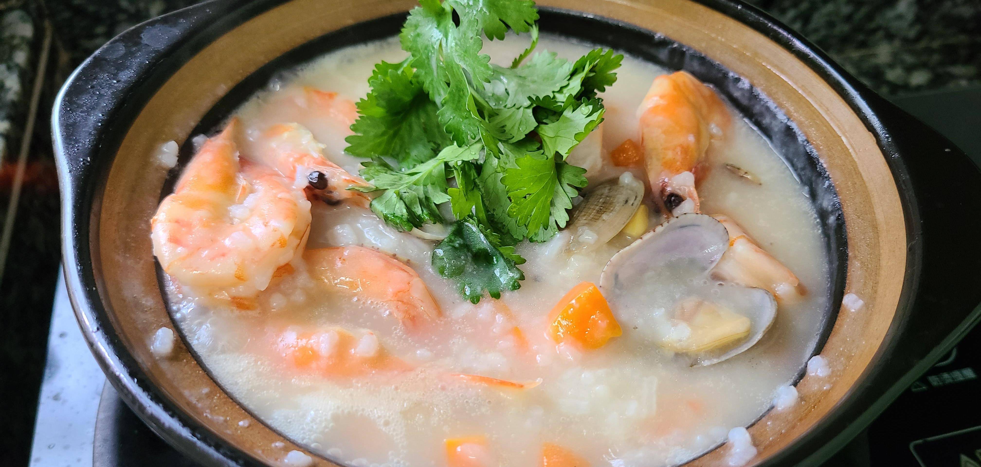 广东很好喝的海鲜粥,9分钟就能熬得又浓又稠,味道鲜美_做法_花甲_胡