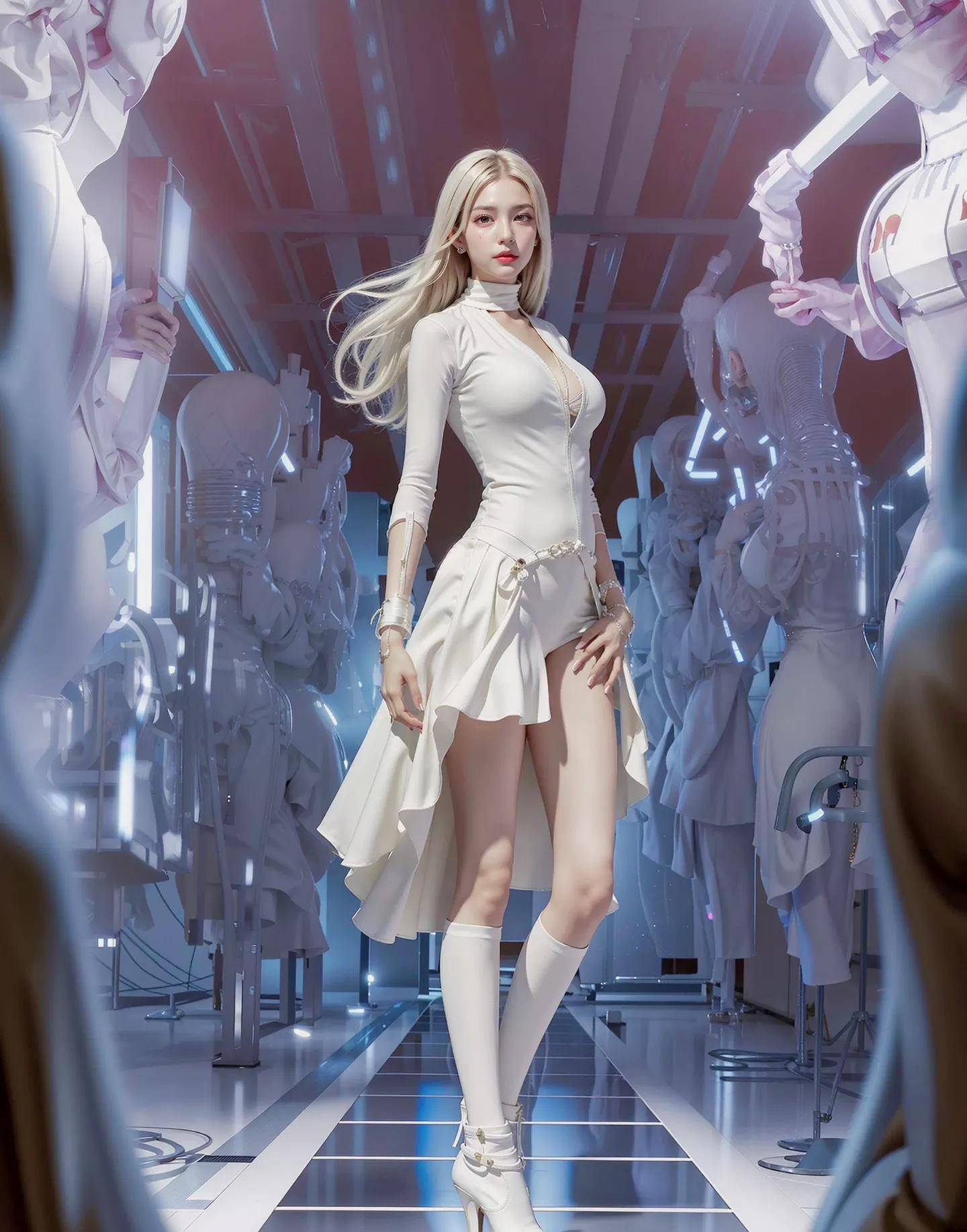 ai美女|赛博朋克风格的白衣天使