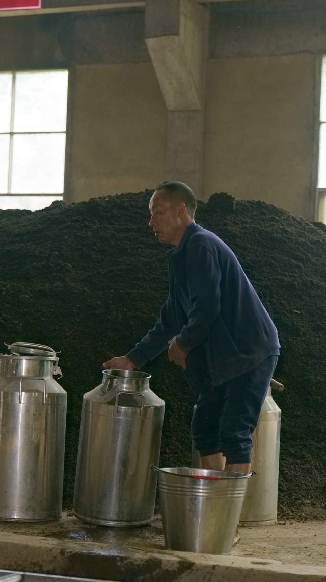 下窖时,要边入醅边洒尾酒,尾酒用量由酒师根据标准状况均匀掌握.