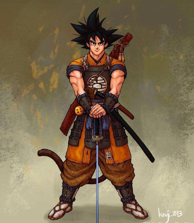 动漫粉丝的艺术创作:龙珠人物穿上了日本武士铠甲_贝吉塔_孙悟空_赛亚