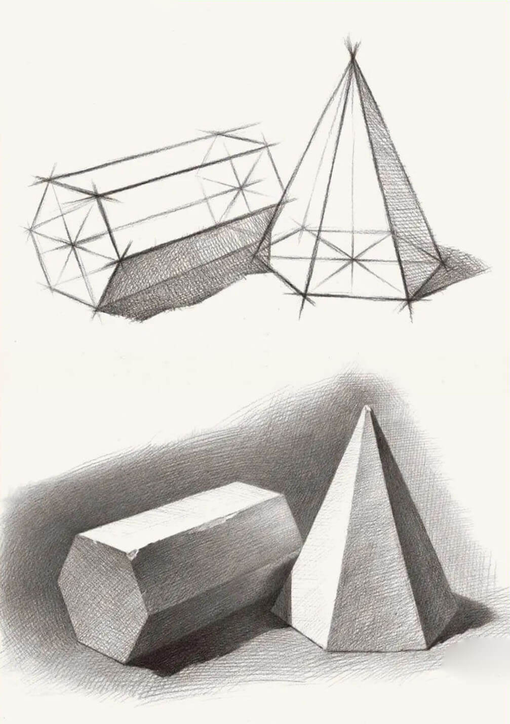素描四稜錐要怎麼畫?鄭州零翔畫室教你幾個繪畫技巧!_透視_步驟_形體
