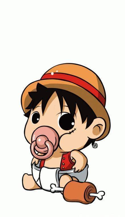 海贼王手绘草帽海贼团叼奶嘴系列萌萌哒,路飞叼着奶嘴不忘吃肉_小时候