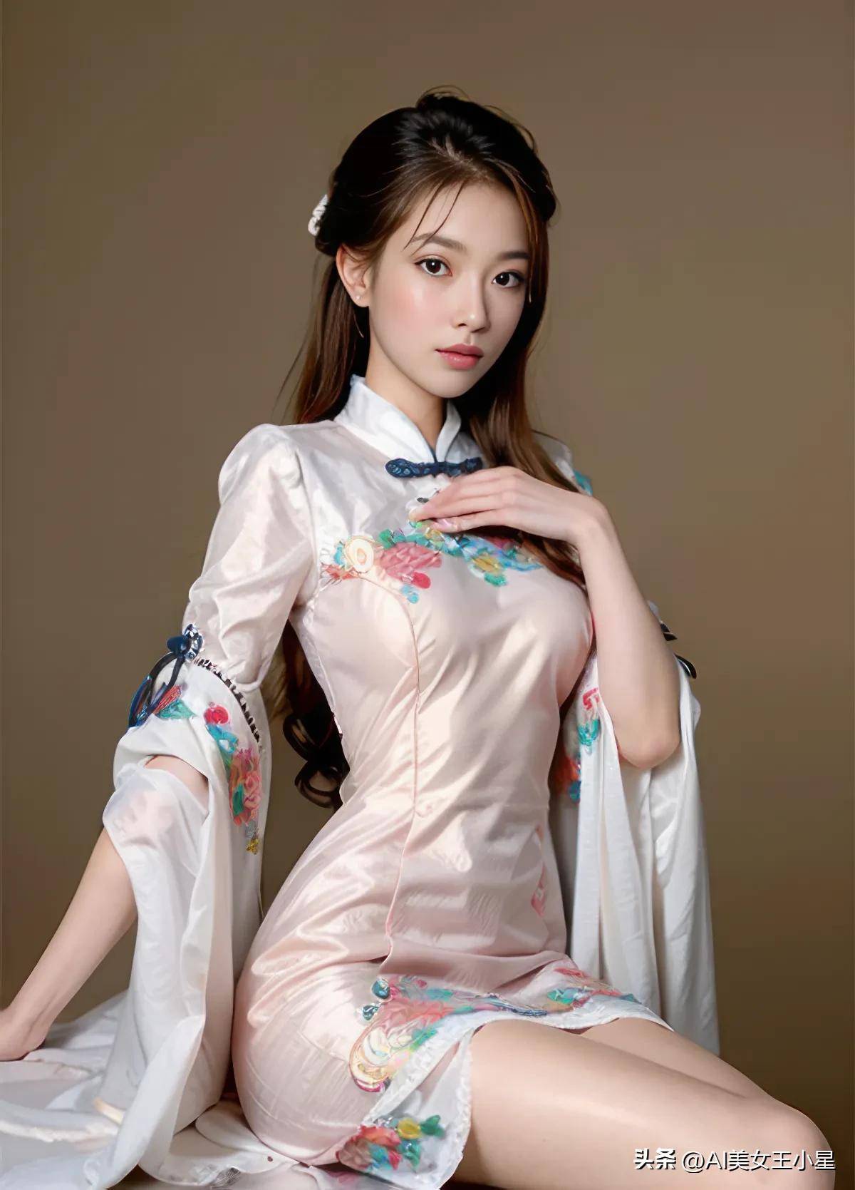 ai美女—身穿旗袍的美丽女孩?_花朵_微微_光芒