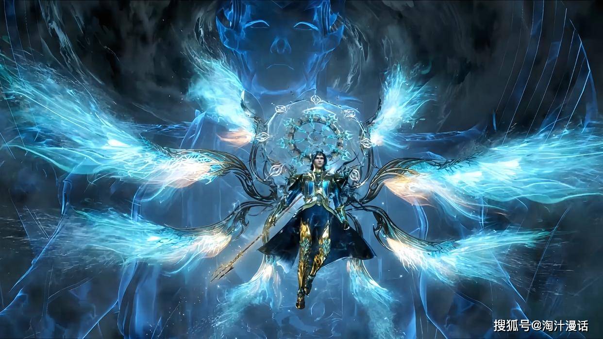 肩膀以及大腿位置增加了类似于于鱼鳍形状的设计,背后增加了蓝色神环