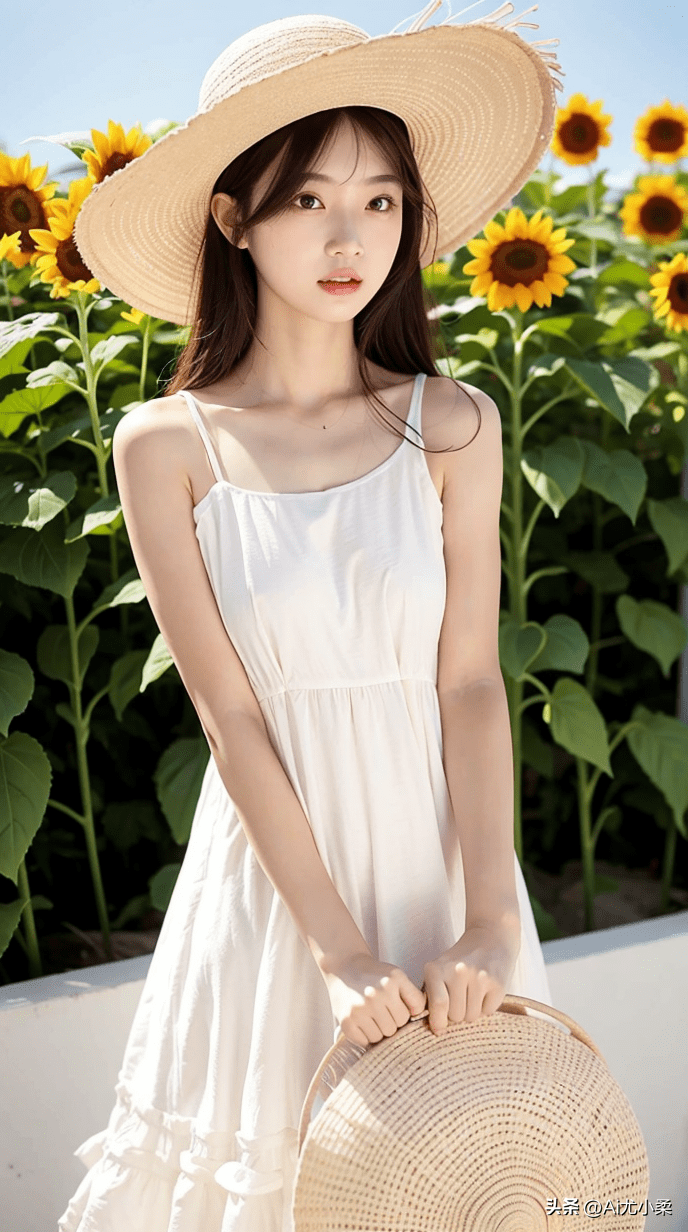 清纯美少女壁纸-海滩上的草帽少女,与向阳花一起绽放(二)_宁静_阳光