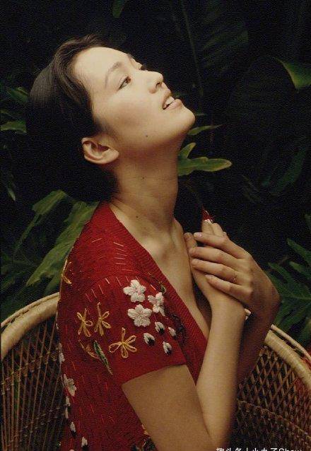 巩俐九十年代复古写真曝光,红色绣花裙裹不住身材,u领时尚张扬_连衣裙