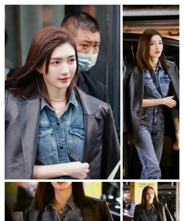 江疏影和景甜等人,有不同时尚范儿_牛仔_质感_黑色
