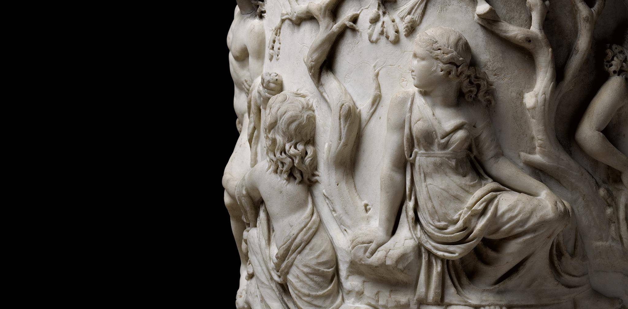 第二组浮雕来自希腊神话中另一位著名美男子那耳喀索斯(narcissus,"