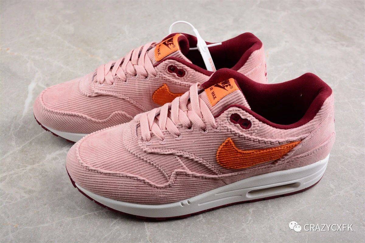 耐克nile air max 1 prm coral stardust 灯芯绒粉半掌气垫复古跑步鞋