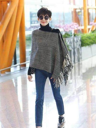 古力娜扎为张翰剪短发,爱他就要和他留一样的发型!_黑色_墨镜_灰色