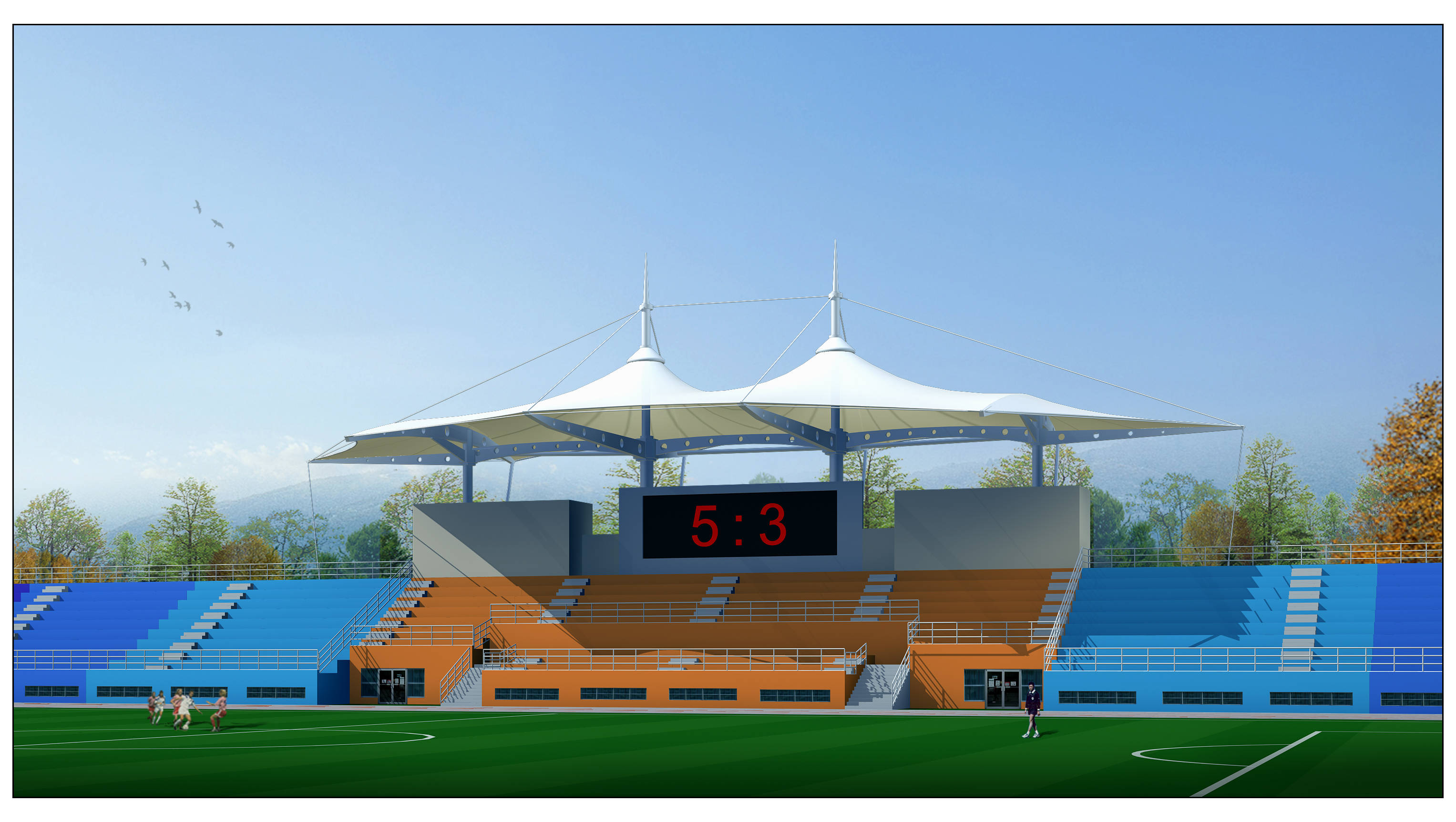 体育看台膜结构遮阳棚定制费用要多少钱?_材料_因素_建筑