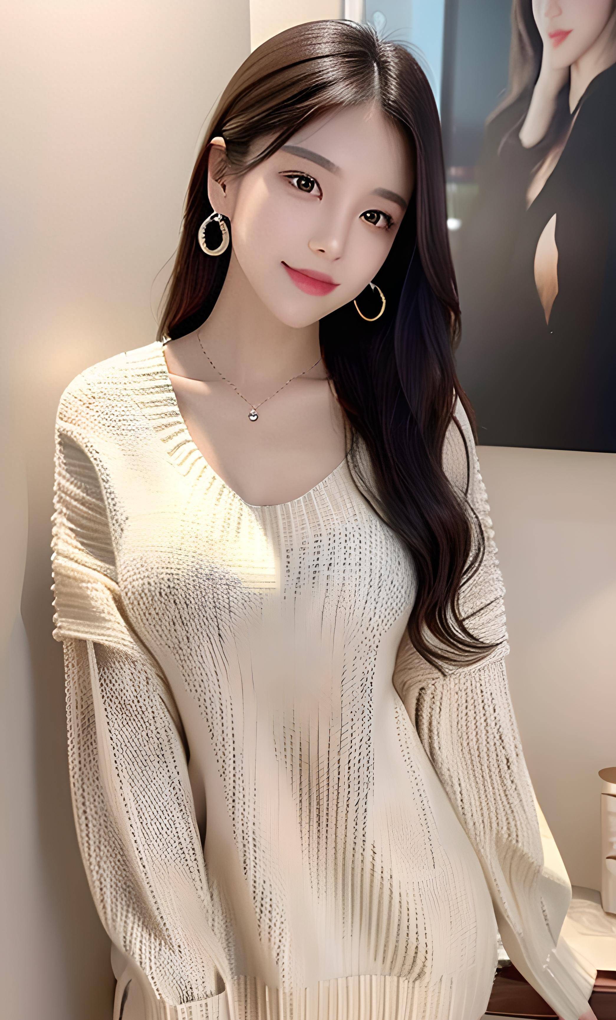 精美图像卷轴:墨绿毛衣气质女神的魅力_美女_画卷_墨绿色