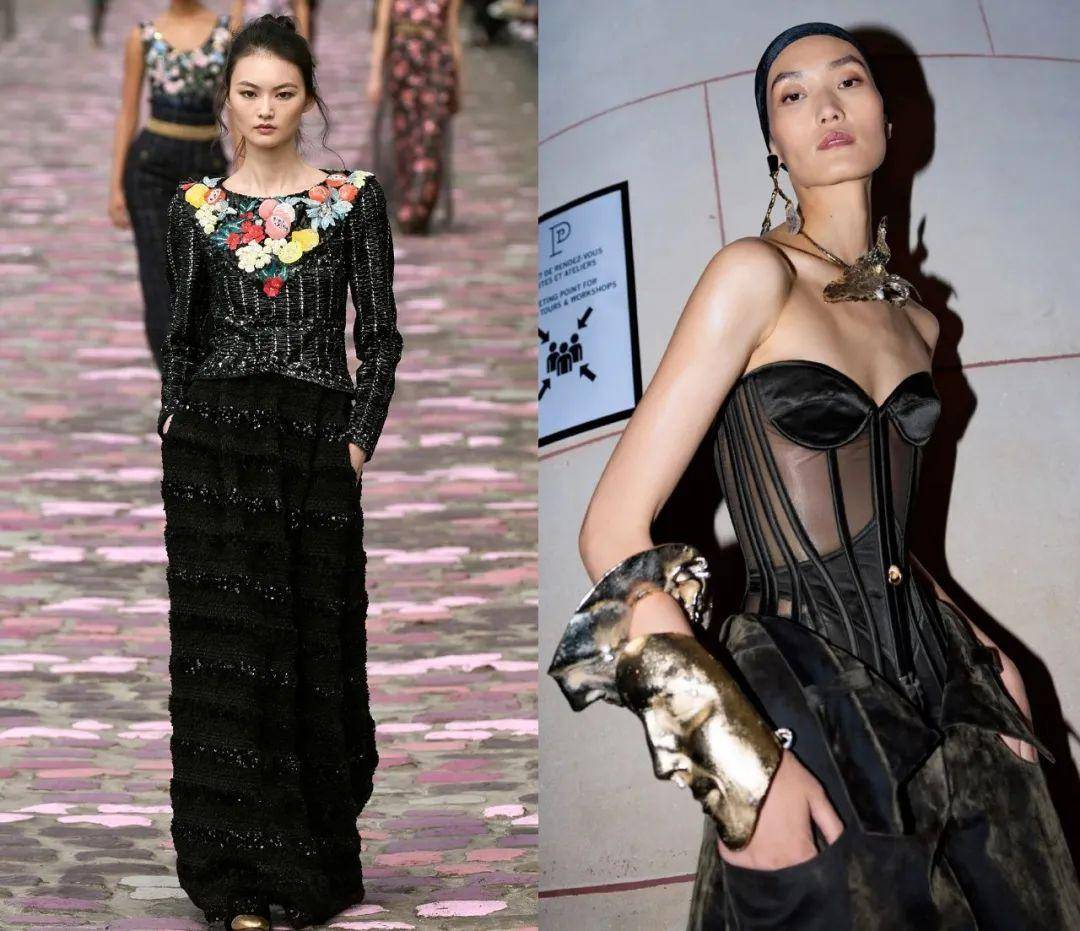 阔太奚梦瑶台下看秀vs超模刘雯台上走秀:国模人生大不同_高定_何穗