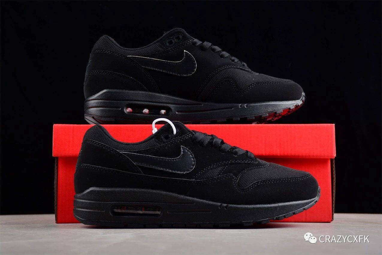 耐克nike air max 1 triple black 黑武士半掌气垫复古跑步鞋_黑色