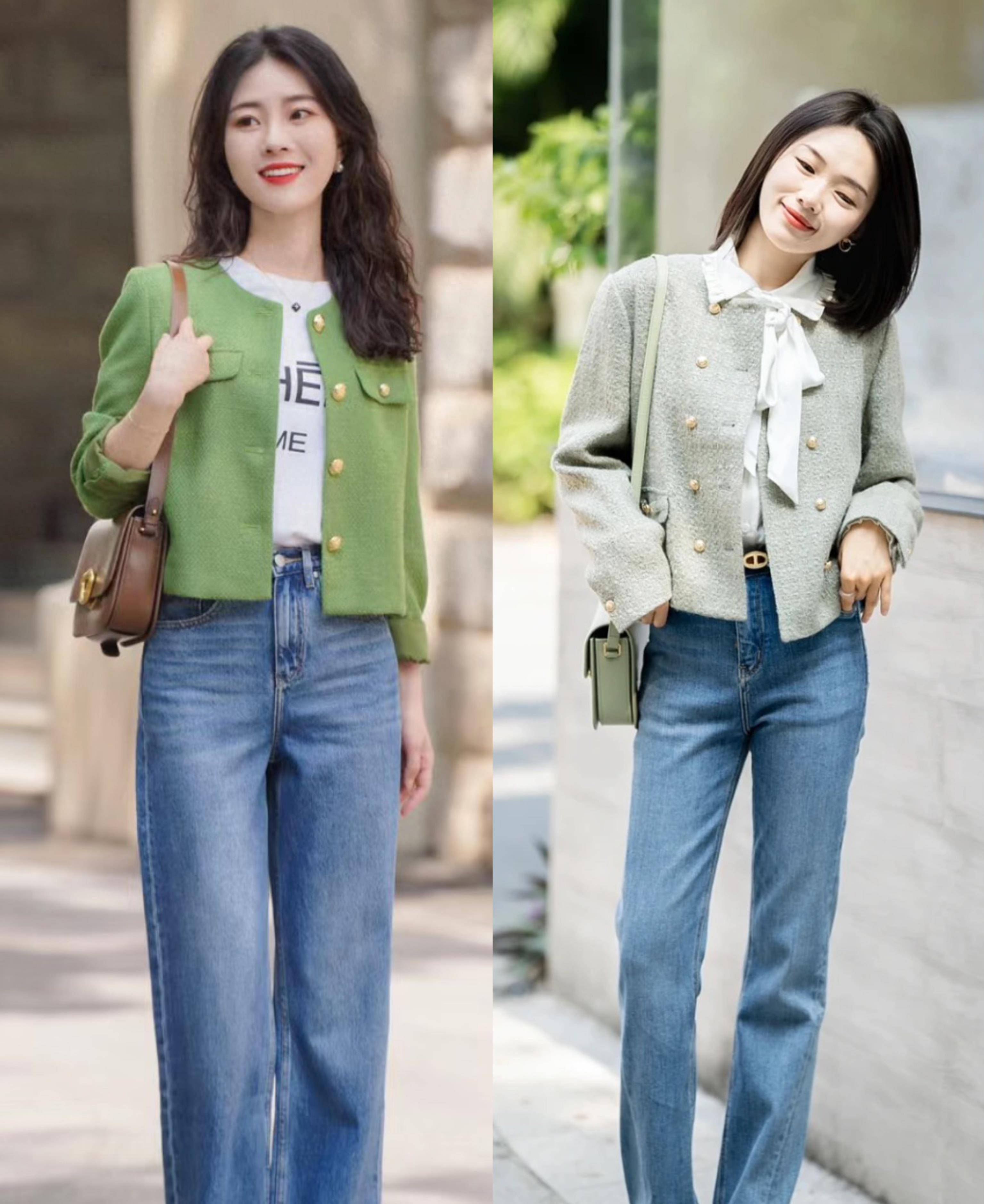 今秋火了一种穿搭,叫"小香风外套 牛仔裤",小个子穿也很显高_风格