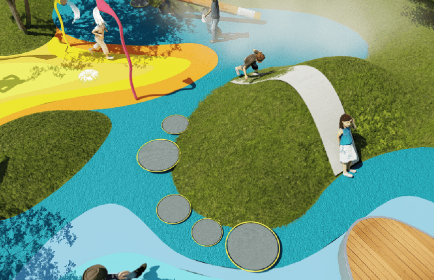 移步来到儿童活力广场,一眼望去,最让人心动的位居中间却又自由放置的