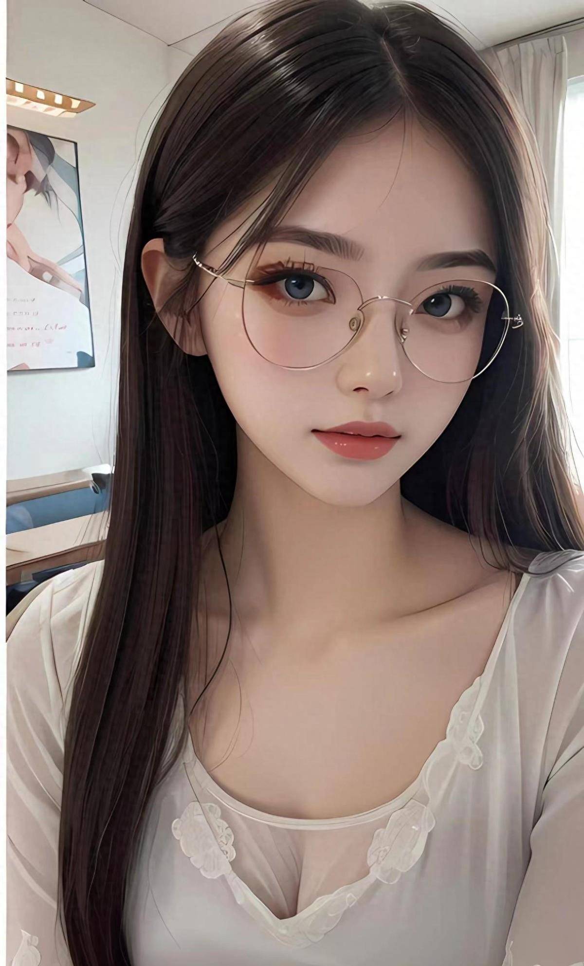 ai绘画032听说美女戴眼镜很干净优雅