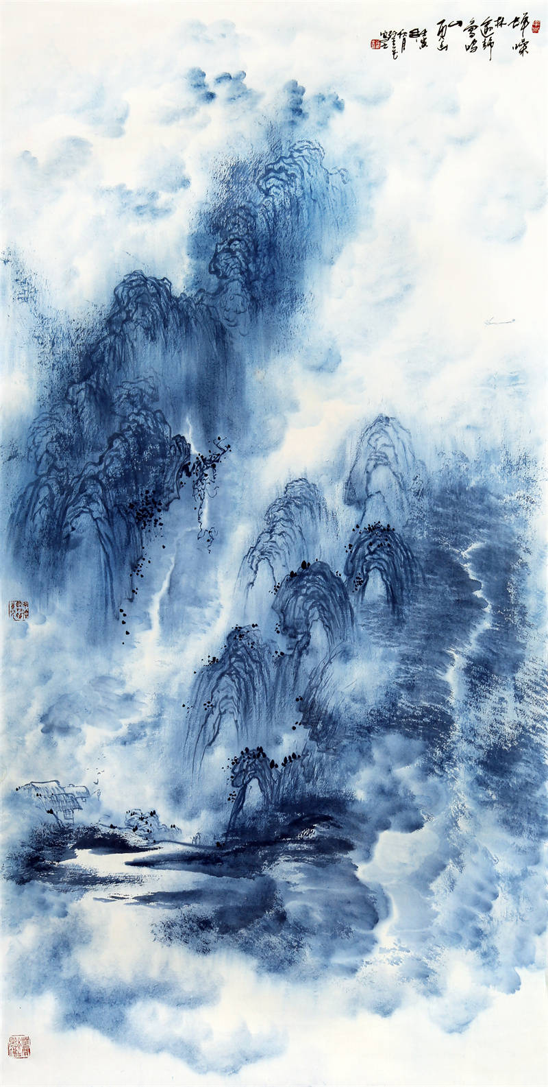 黑宾虹红可染蓝青花|唯美禅意青花山水画派创始人孙才祥的旷世奇作