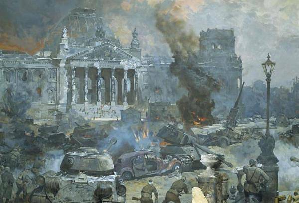 4月29日,苏联军队突破德军防线来到国会大厦广场前路,帝国大厦保卫战