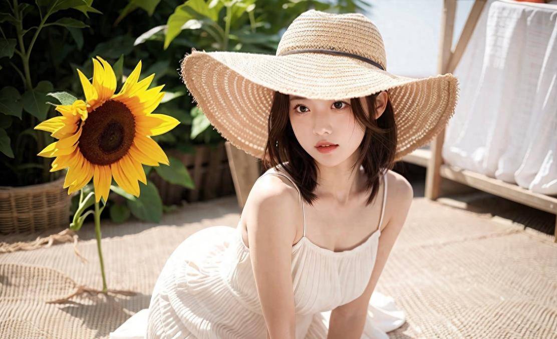 壁纸清纯美丽的女孩-沙滩上的稻草,开满向日葵(二)_宁静_感觉_自然美