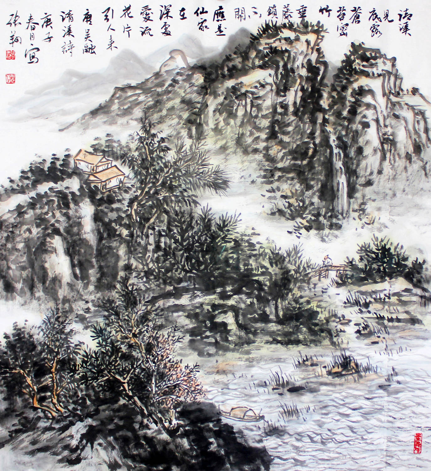 今天,让我们与画家张翔先生的山水画作相遇,感受那份绵延的山,灵动的