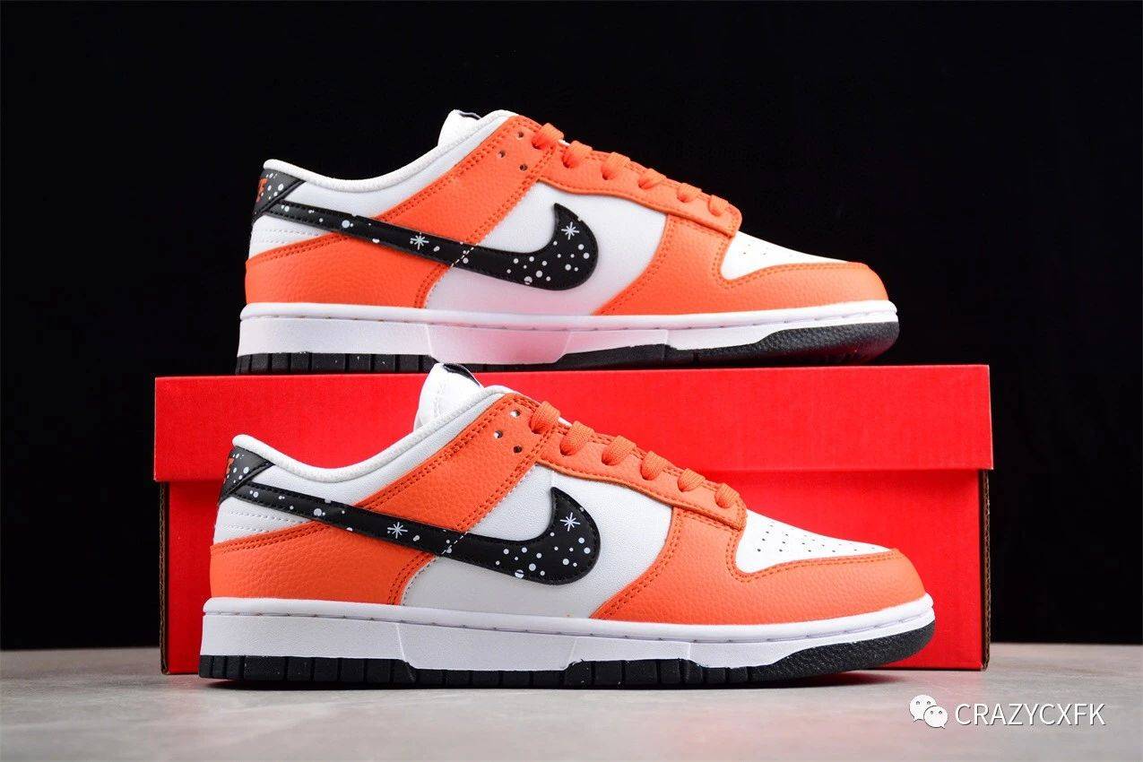 dunk low starry swoosh 橙白黑星星反光低帮运动鞋_白色_黑色_logo