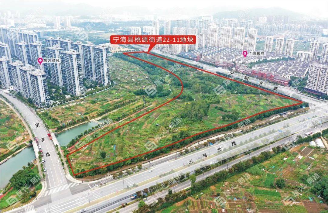 宁海县桃源街道大肚溪北,东至兴海北路,南至庆安路,西南至规划公园