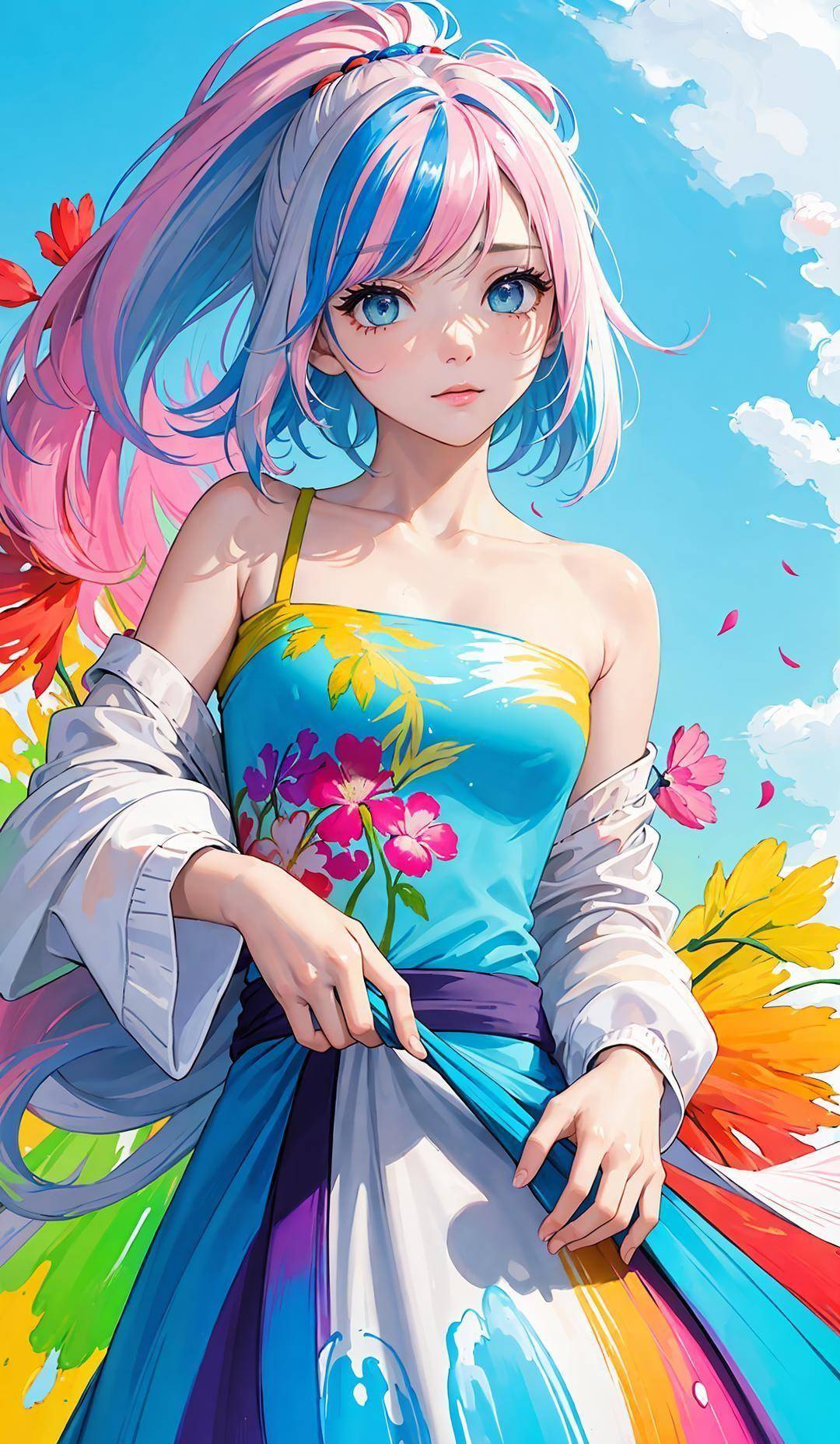 抽象艺术|你心中的彩虹女神_头发_红色_背景