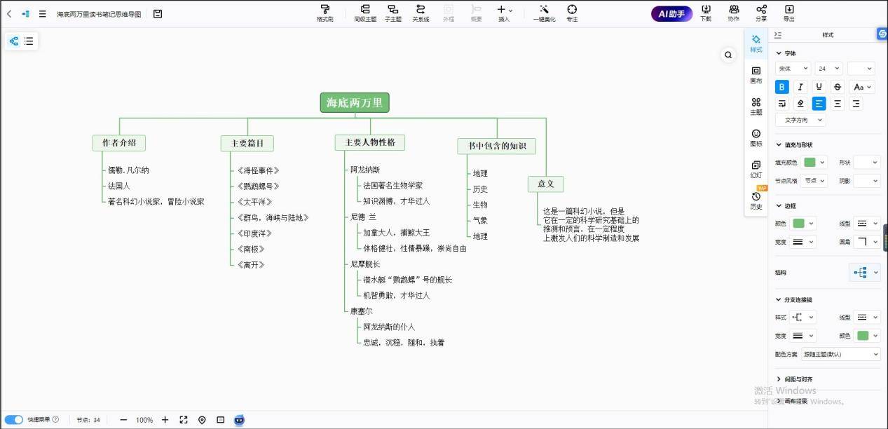 海底兩萬裡讀書筆記思維導圖,簡單梳理主要內容!_步驟_主題_分支