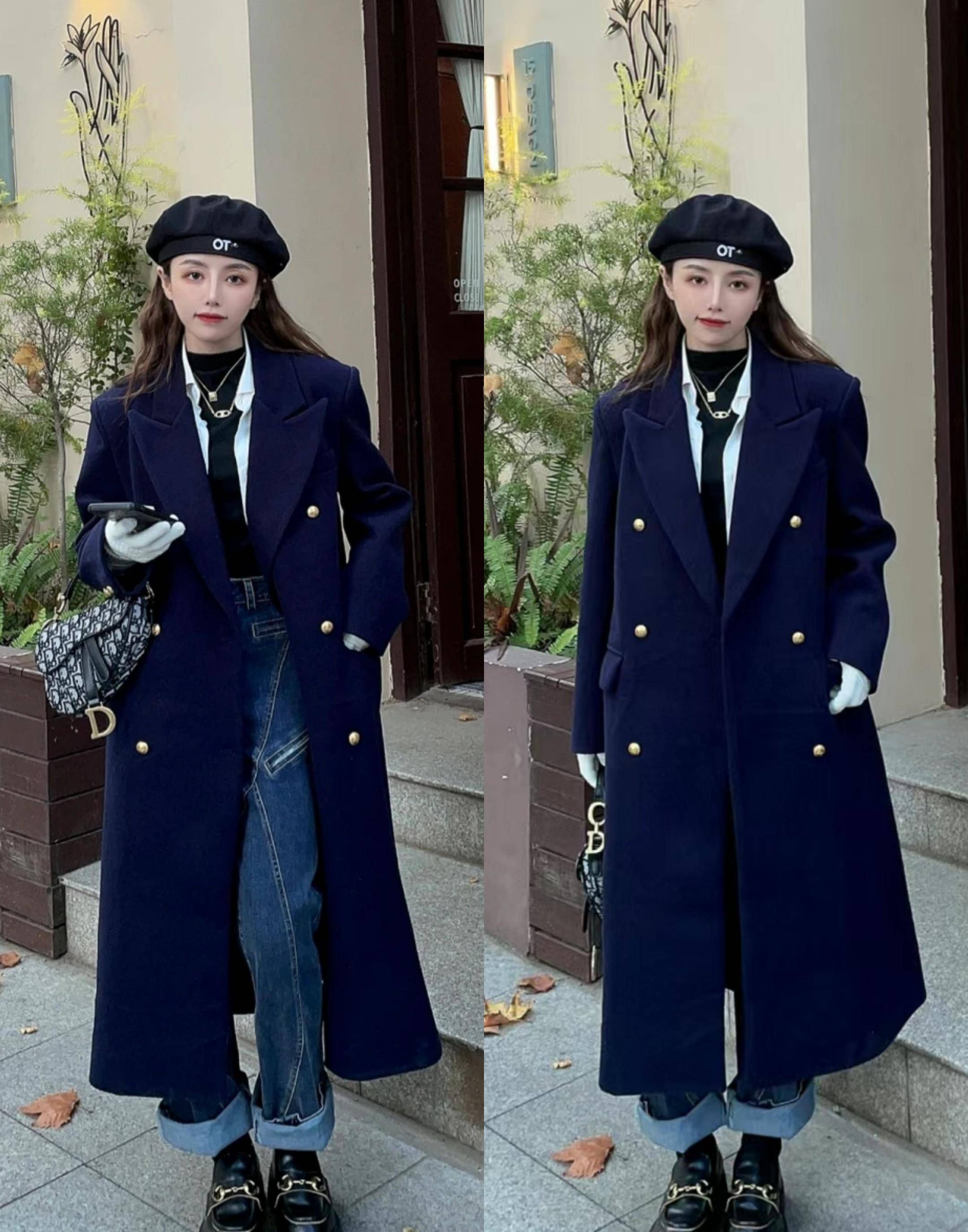 黄黑皮女生别再郁郁寡欢了!秋冬天选择藏蓝色大衣,气质又能美白
