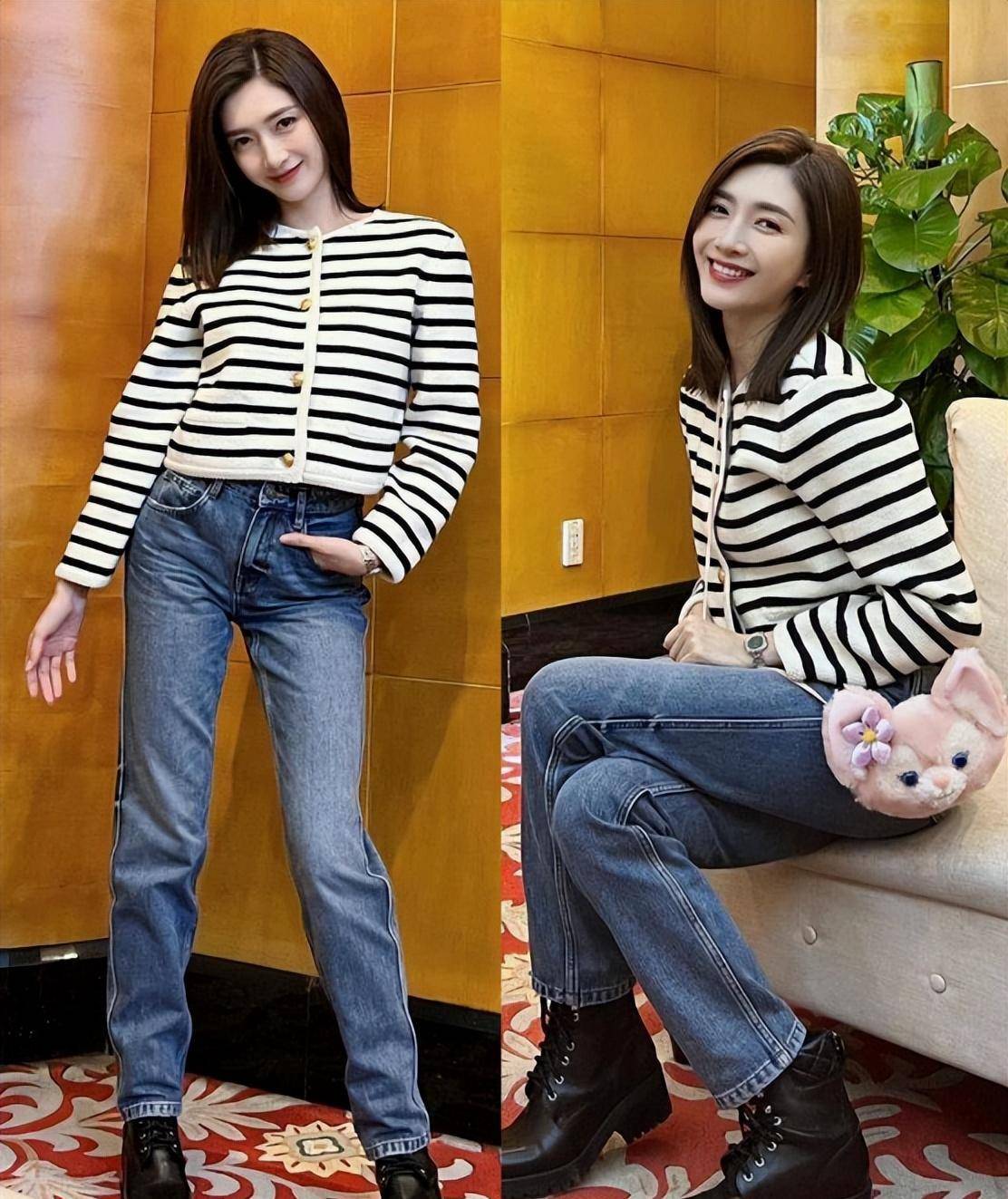 32 岁的江疏影穿着一件配套的抹胸,42 岁的马伊感到震惊