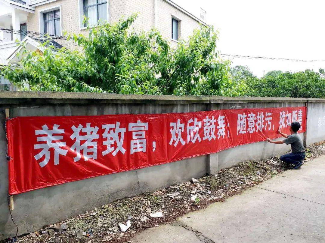 太保湖,十里铺,尾笔,中笔等村,社区组织专班在辖区内张贴环境整治标语