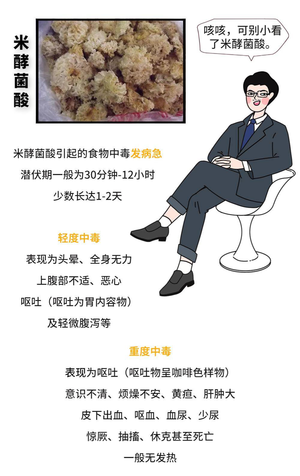 常见的有这三类发生食物中毒会产生米酵菌酸毒素若储存不当或时间过长