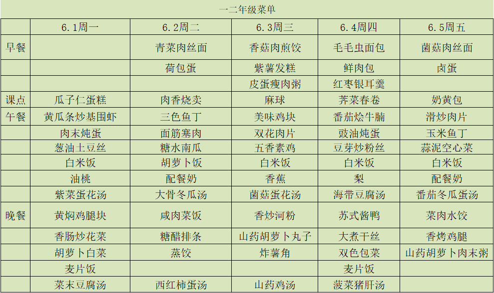 【食堂菜單公示6.1-6.6】新一週菜單來啦!