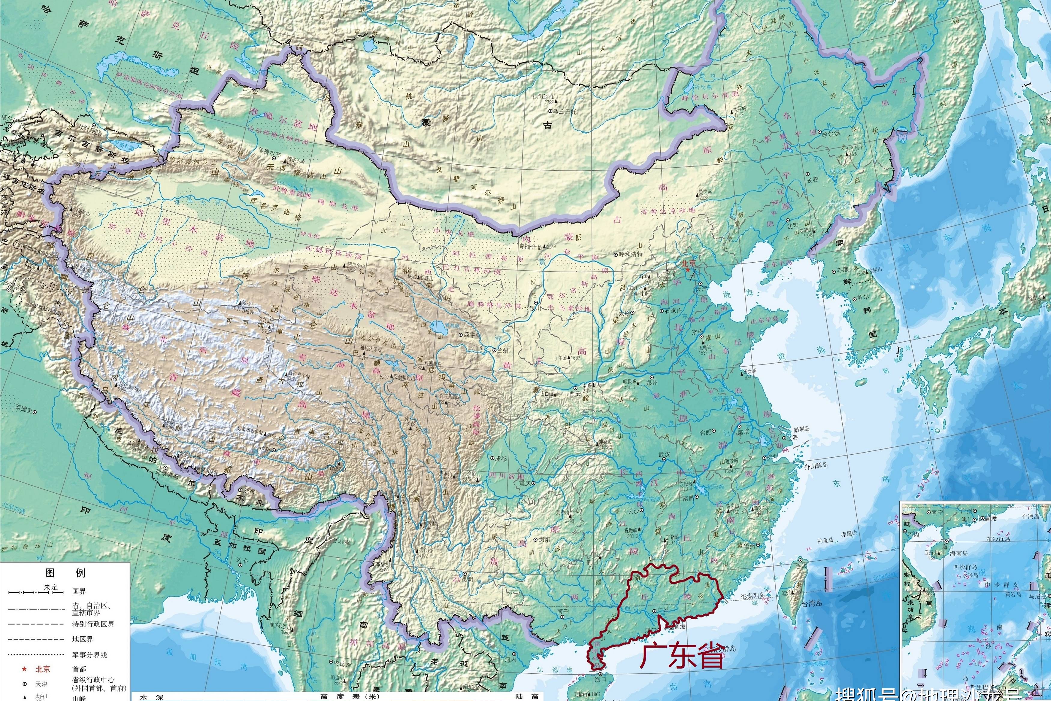 广东省地形特征:以山地,丘陵地形为主,珠三角地区地势低平