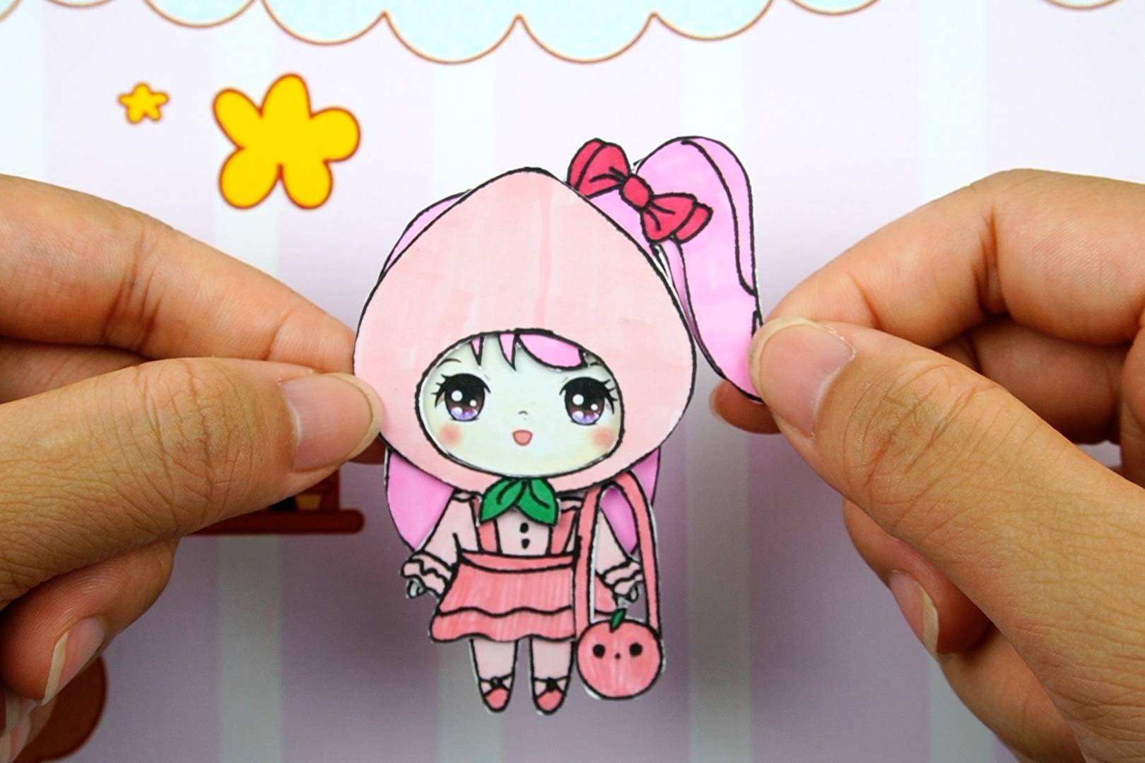 纸娃娃手工换装秀菲梦少女乔可星粉红桃子装和手提包