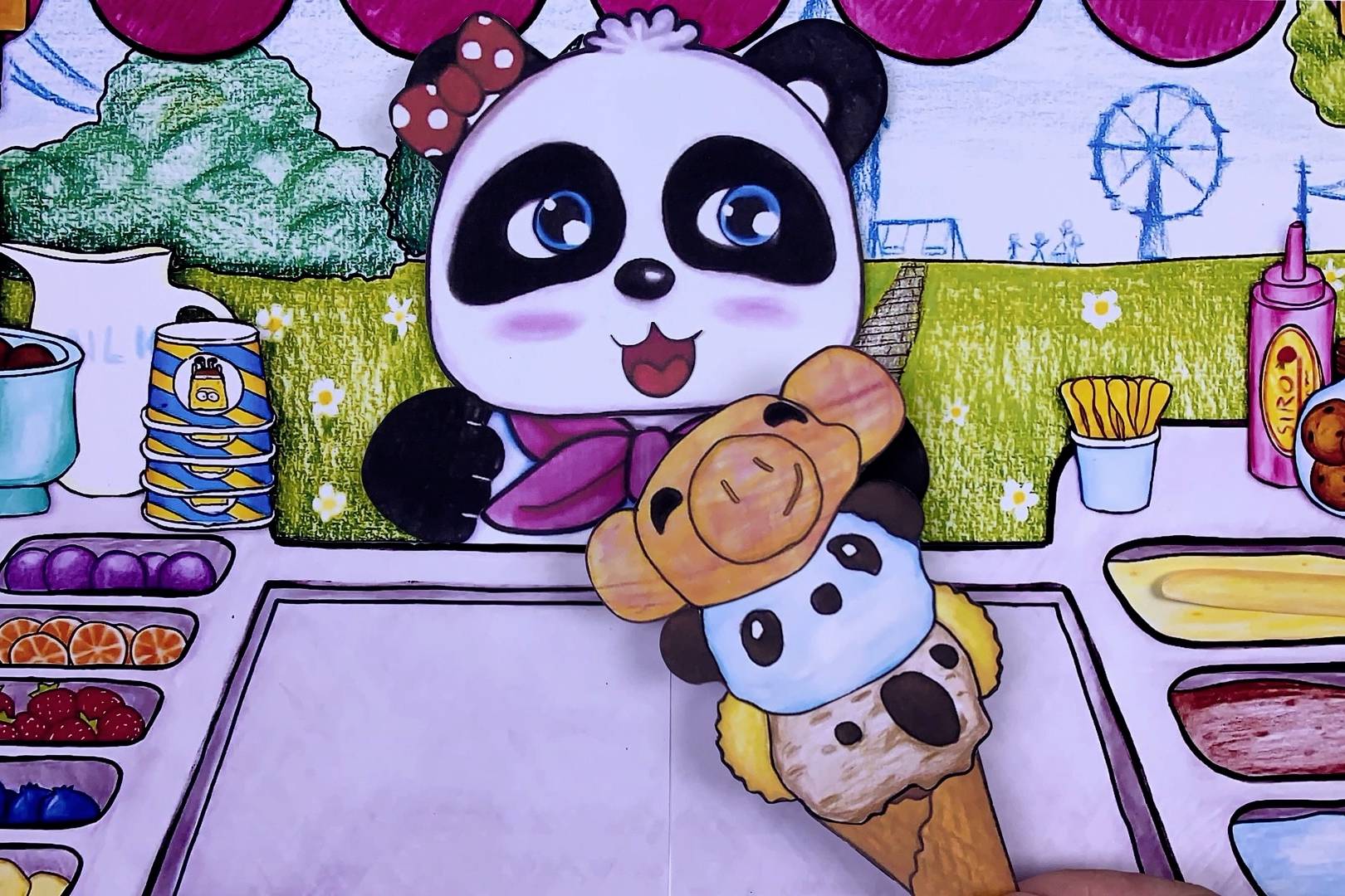 手绘定格动画小熊猫跳鲨鱼宝宝舞蹈超可爱送它动物冰淇淋