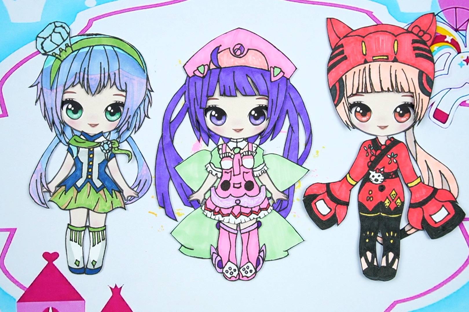 虚拟歌姬纸娃娃手工,兔眠莉音卡通手绘教程