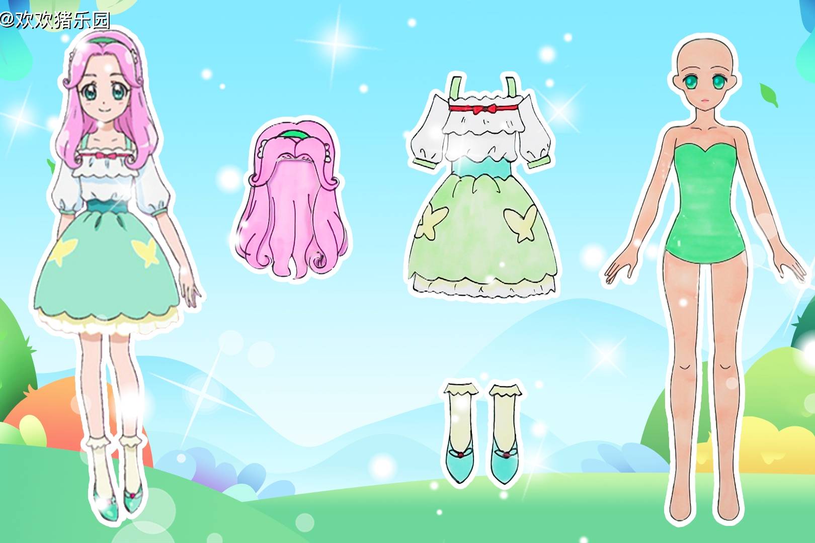 手工纸娃娃玩具纸娃娃装扮光之美少女花海言叶装扮