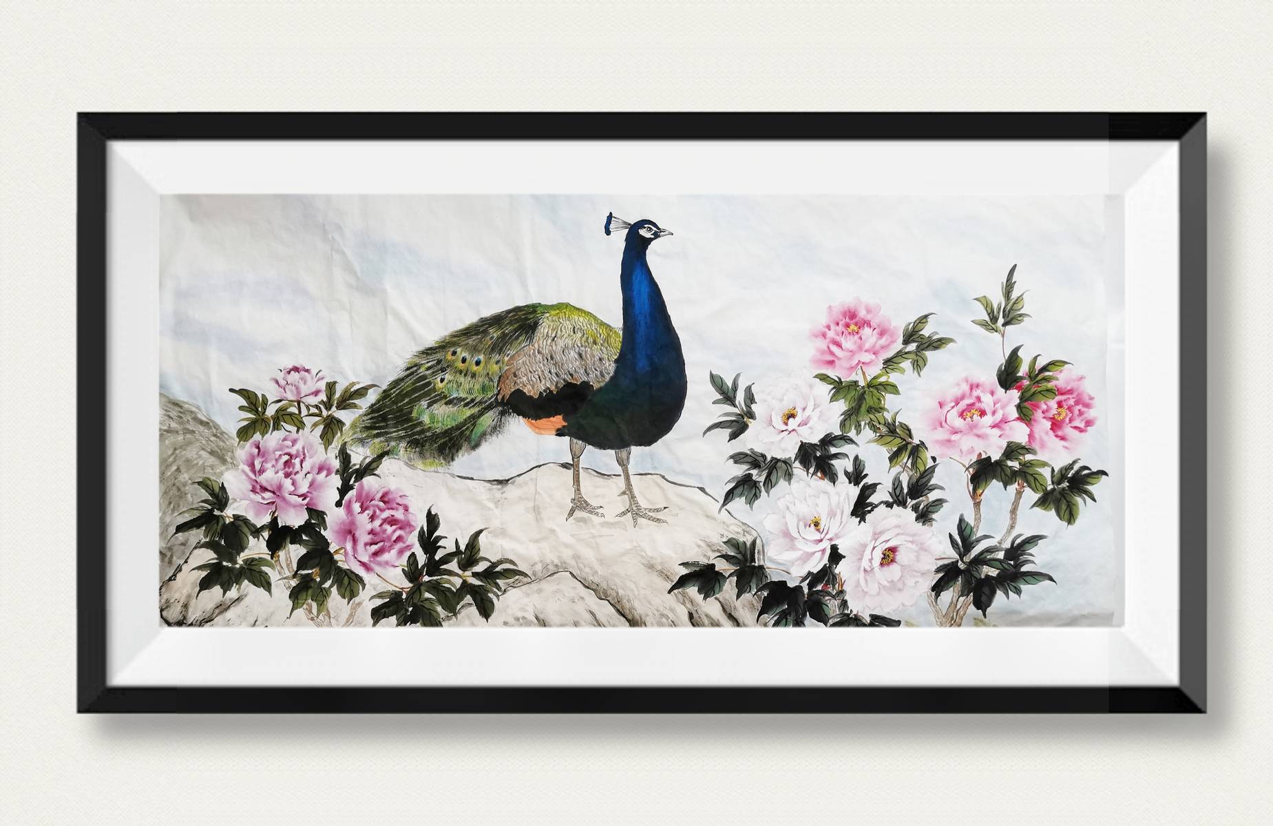 国画牡丹-小写意花鸟画（孔雀牡丹）