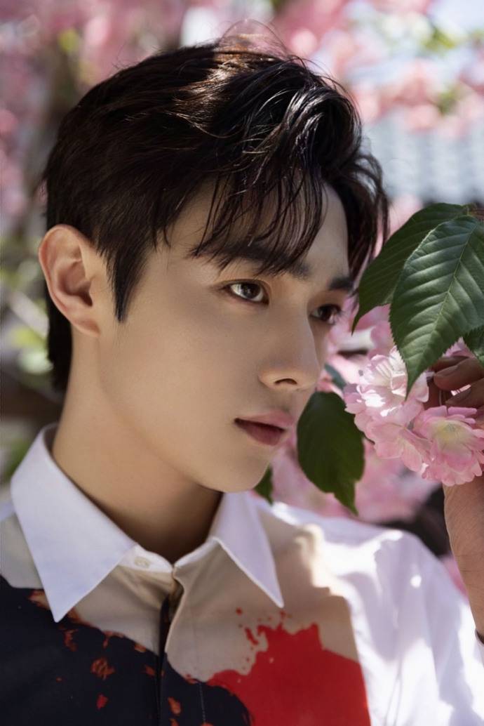 许凯庭院大片清新有韵味 三色泼墨衬衫更添意境美